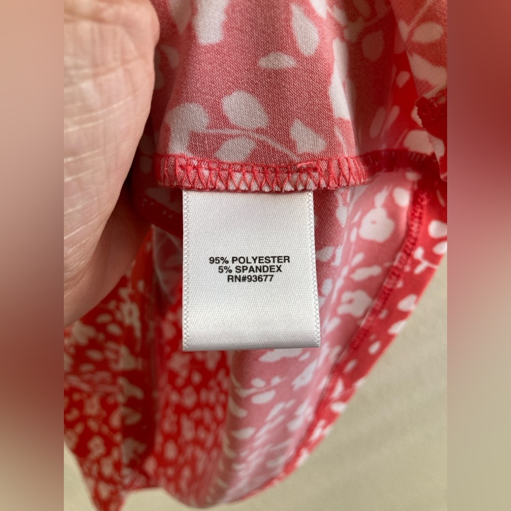 Liz Claiborne Coral Red and White Floral Blouse Size S - Picture 6 of 8